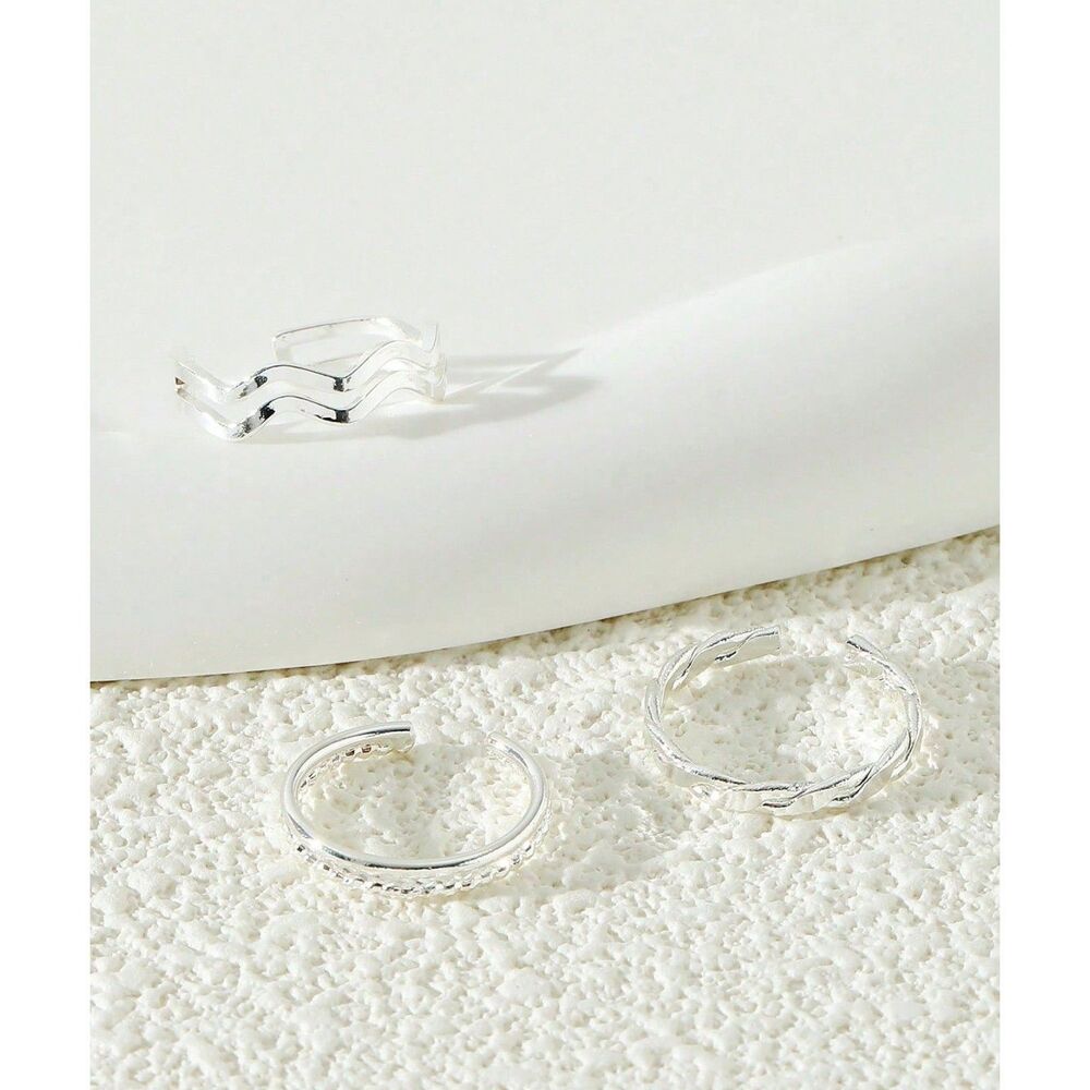 3 pc Set Silver Toe Rings Adjustable One Size Simple Fashion Jewlry Beach Sandal - Picture 2 of 3